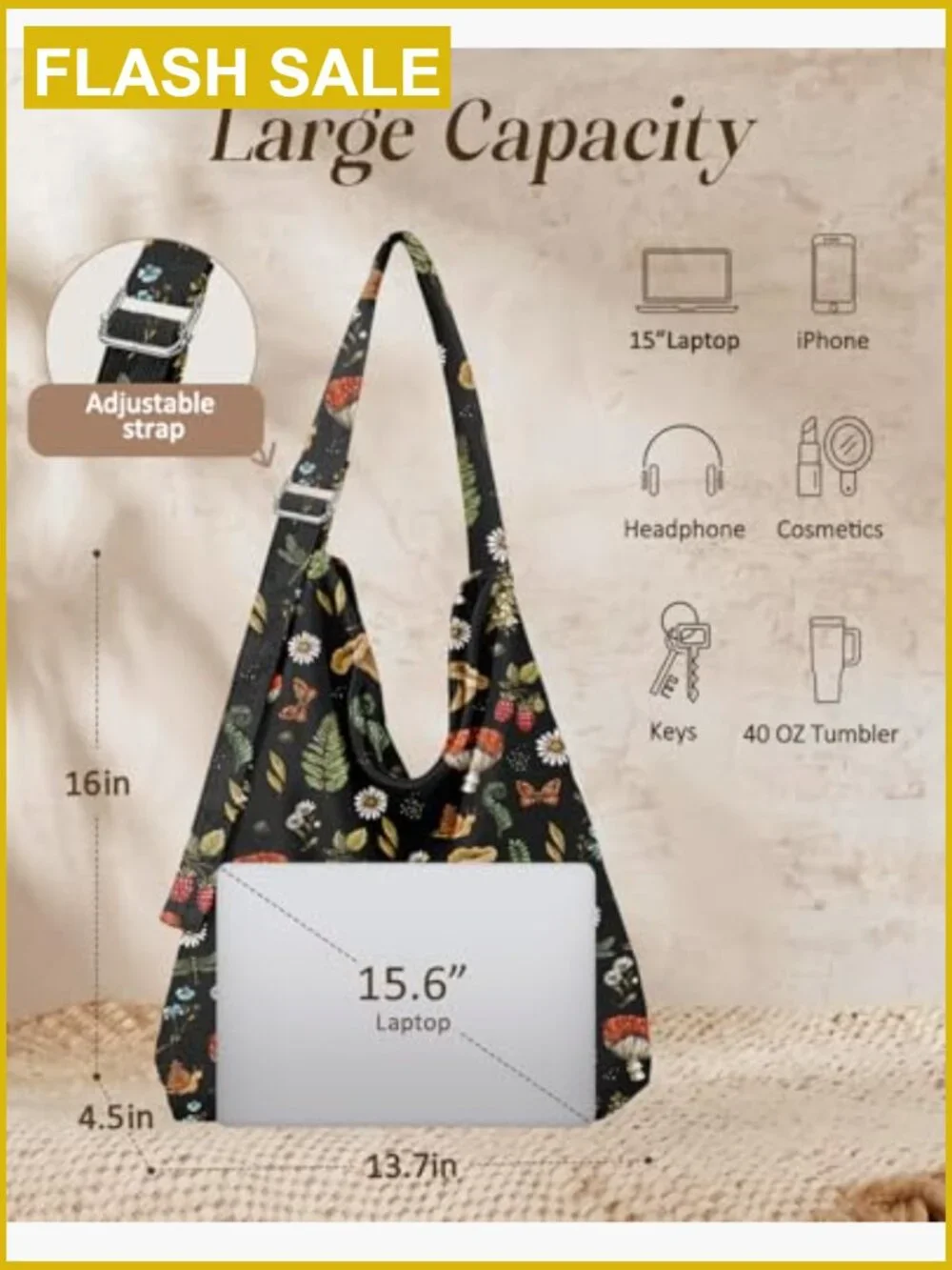 Women Corduroy Hobo Bag Large Zipper Tote Shoulder Travel Work